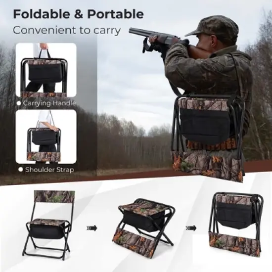 Costway Folding Hunting Chair Foldable Portable Fishing Stool with Storage Pocket image {5}