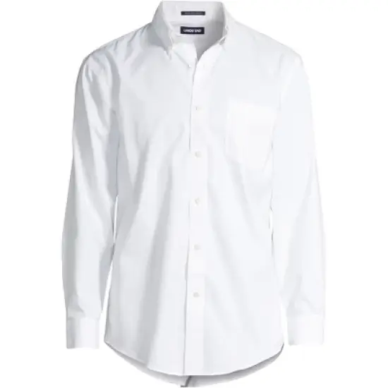 Lands' End Men's Traditional Fit Solid No Iron Supima Pinpoint Buttondown Collar Dress Shirt image {3}