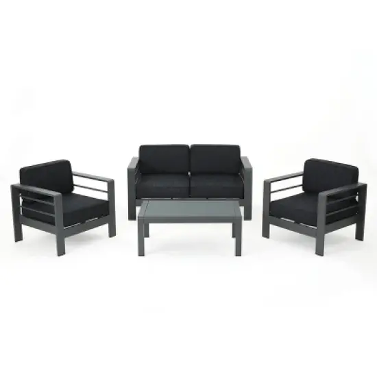 GDFStudio Wendy Outdoor Aluminum 4 Seater Chat Set with Cushions, Gray image {8}