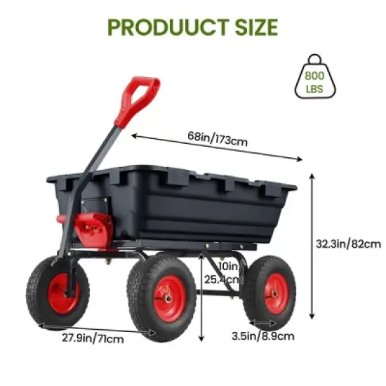 Garden Dump Cart,800lbs Heavy Duty Poly Yard Dump Garden Cart,with 10-Inch Tires,180&iexcl;&atilde;Rotating Handle,Steel Frame and Quick Release System for Garden image {1}
