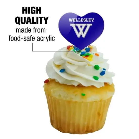 Wellesley College Primary Logo Heart Love Cupcake Picks Toppers Decoration Set of 6 image {2}