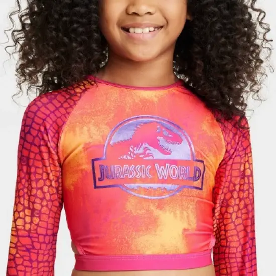 Girls' Universal 'Jurassic Park World' 2pc Long Sleeve Rash Guard Swimwear Set - Purple image {1}