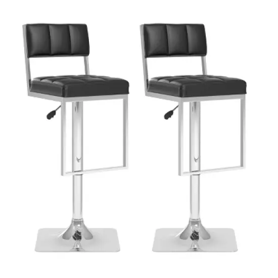 Set of 2 Adjustable Square Tufted Leatherette Barstool - Corliving image {6}