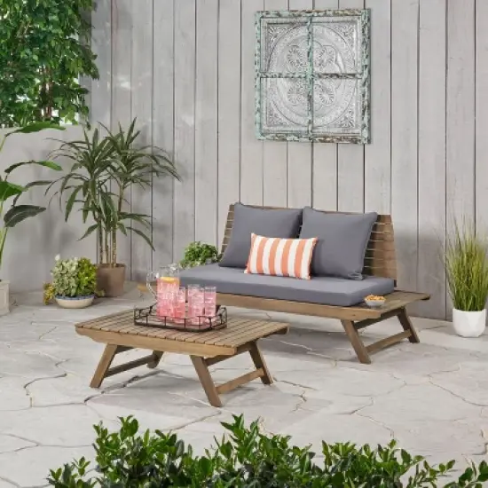 Christopher Knight Home Sedona Outdoor Acacia Wood Loveseat and Coffee Table Set with Cushion image {1}