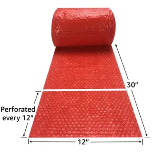 UBMOVE 30-Feet Roll of Red Bubble Small 3/16" Wrap x 12" Wide image {1}