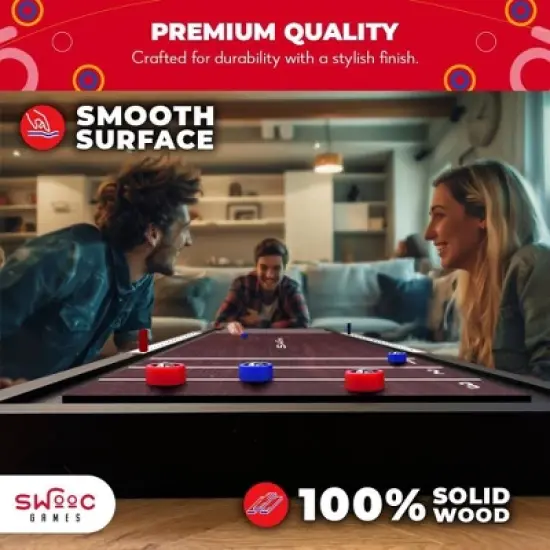 Swooc Games&reg; | 2-in-1 Premium Shuffleboard and Curling | 100% Solid Wood Shuffleboard Table (4ft) | 5+ Ways to Play | Tabletop Games for Adults & Kids image {2}