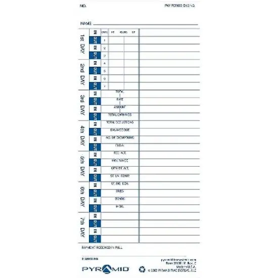 Pyramid Time Systems Pyramid Time Cards for 3000HD 3500 3550SS 3600SS 3700 Time Clocks 100/Pack image {4}