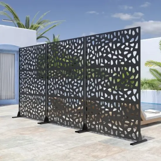 Dovelina Metal Outdoor Privacy Screen Freestanding Patio Decorative Screens - 72"x47", Black, Dean image {7}