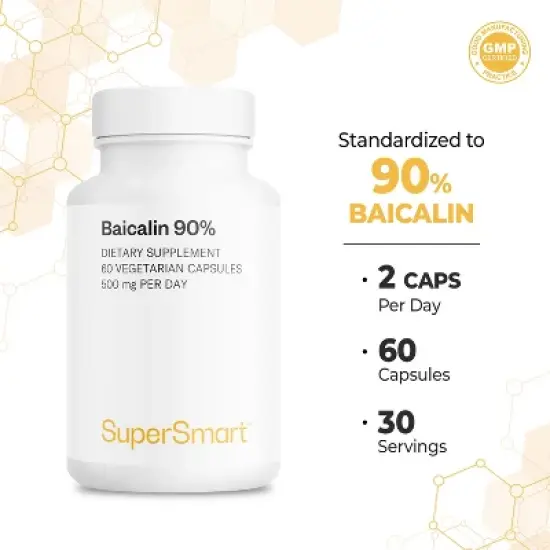 SuperSmart 90% Baicalin 500mg per Day - Skullcap Extract Supplement | Non-GMO & Gluten Free - 60 Vegetarian Capsules image {4}