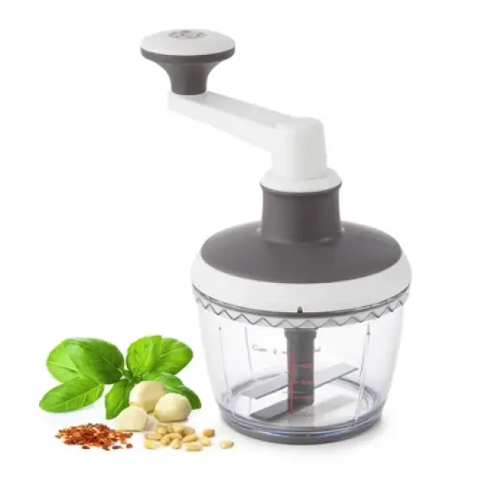 PL8 High Speed Mini Chopper: Manual Vegetable & Veggie Chopper, Dishwasher-Safe, Clear/Gray/White, 1 Blade image {1}