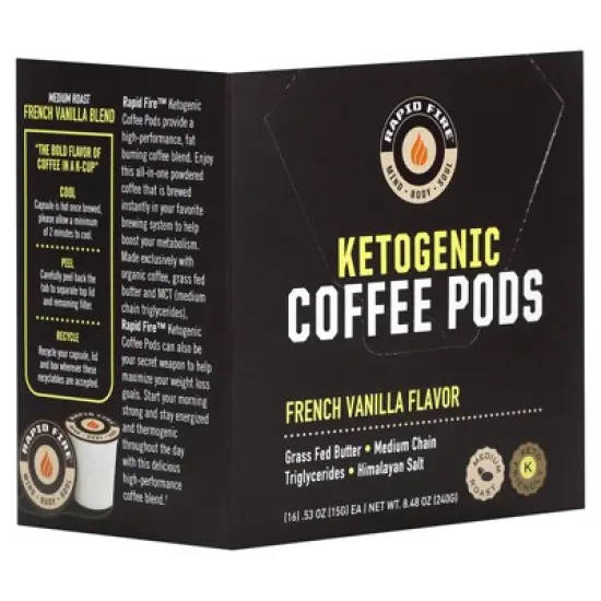 Rapidfire French Vanilla Ketogenic High Performance Keto Coffee Pods, Supports Energy & Metabolism, Weight Loss, 16 Single Serve K Cup Pods, Brown, image {4}