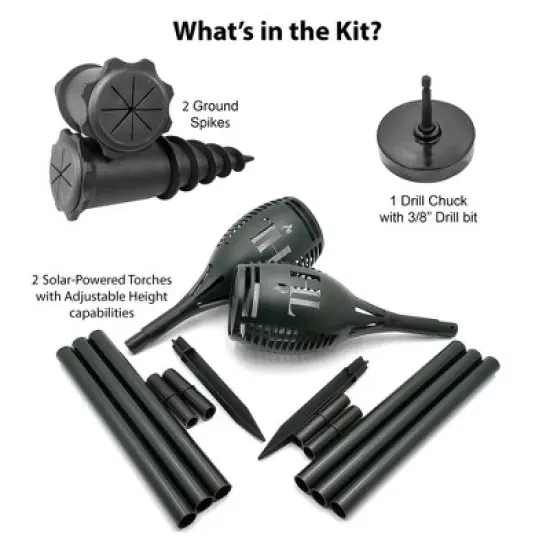 Solar Torch & Ground Spike Kit &ndash; 2-Pack with Adjustable Height & Drill Chuck image {6}