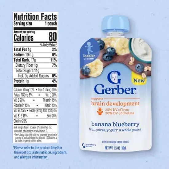 Gerber Banana Blueberry Oats & Yogurt Single Pouch, 3.5oz image {6}
