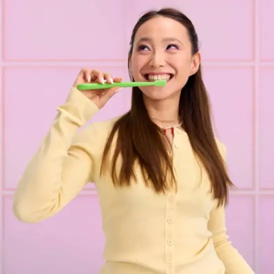 Grin Charcoal-Infused 100% Recycled Toothbrush for Sensitive Teeth and Gums - Lime - Medium image {2}