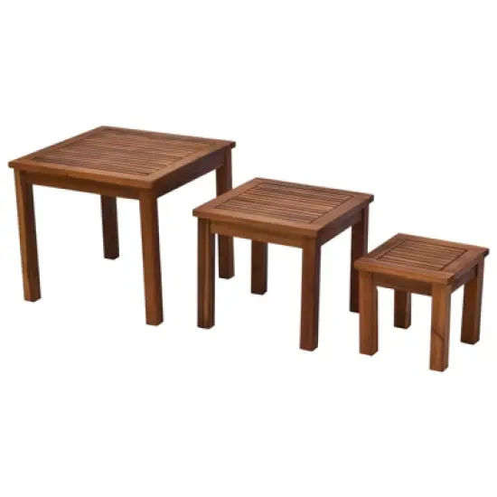 Outsunny 3 Piece Outdoor Side Nesting Table Patio Set with Acacia Wood Build & Multi-Functional Design image {6}
