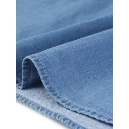 Agnes Orinda Plus Size Button Down Shirt for Women Denim Roll Sleeve Stand Collar Chambray Shirts Top image {4}