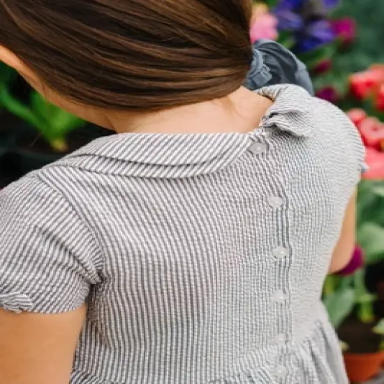 Hope & Henry Girls' Short Sleeve Peter Pan Collar Dress with Bow Details, Infant image {5}