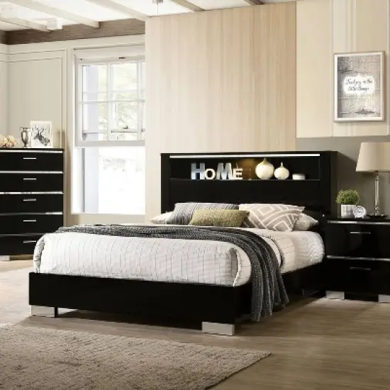 3pc Queen Shorehaven Bedroom Set with 2 Nightstands Black/Chrome - miBasics image {2}