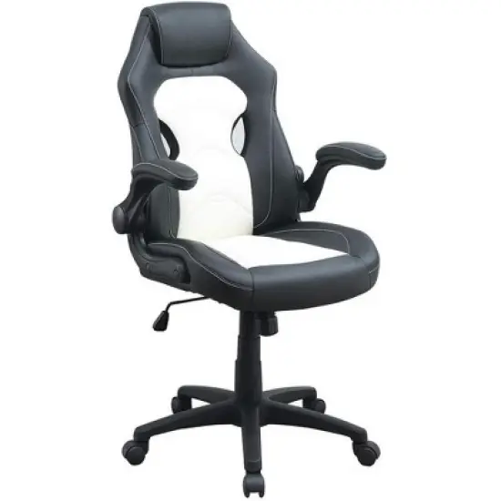 TiramisuBest Black and White Modern Office & Gaming Chair, Adjustable Height, Armrest Cushions, 5-Wheel Base, 1pc image {2}