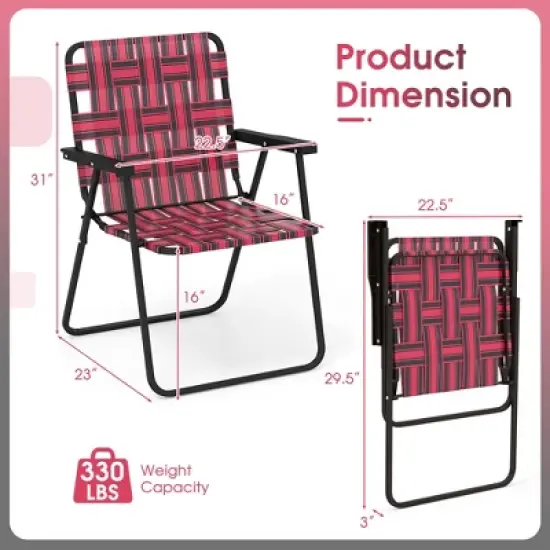 Tangkula Set of 4 Patio Folding Web Chair Set Portable Beach Camping Chair Red image {8}