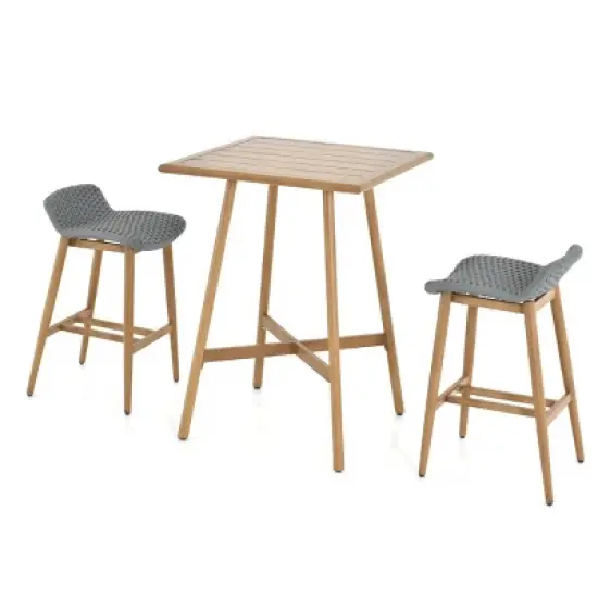 Solid Wood Counter Height Bistro Set X Base Table & Cord Cushioned Stools for Patio image {6}