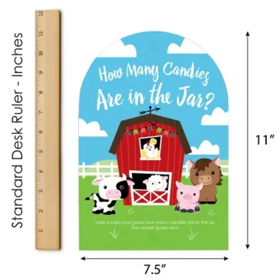 Big Dot of Happiness Farm Animals - How Many Candies Barnyard Baby Shower or Birthday Party Game - 1 Stand and 40 Cards - Candy Guessing Game image {5}