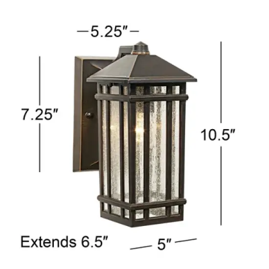 Kathy Ireland Sierra Craftsman Mission Outdoor Wall Light Fixtures Set of 2 Rubbed Bronze 10 1/2" Seedy Glass Panels for Post Exterior Light Barn Deck image {6}