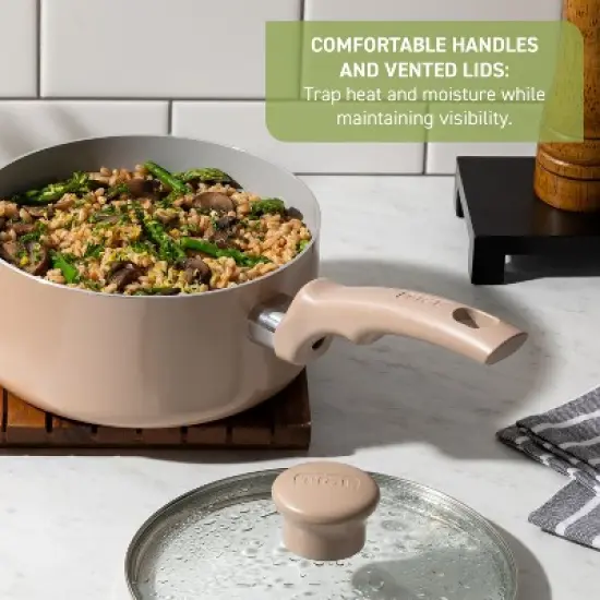 T-fal 12pc Ceramic Nonstick Cookware Set, Refresh Ceramic, Moon Grey image {4}