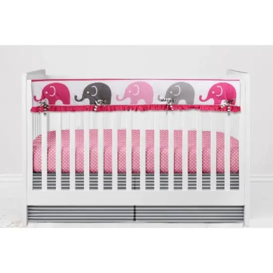 Bacati - Elephants Long Crib Rail Guard Cover Pink/Gray image {3}