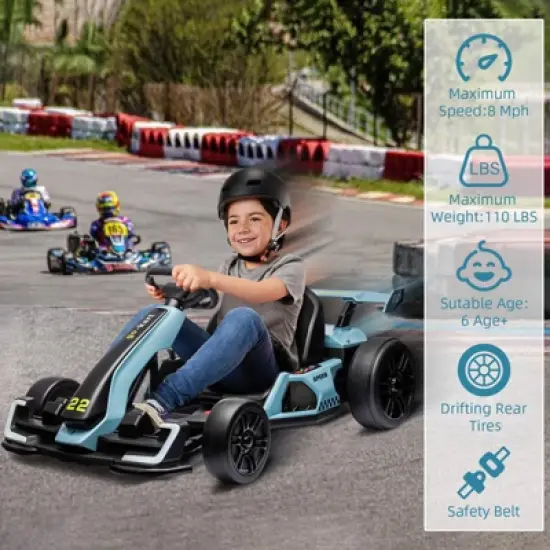 Go Karts for Kids, 24V Electric Go Kart with 2 * 150W Powerful Motors,8mph, 110lbs,W/Button Start,Lights,Safety Belt, Music image {7}