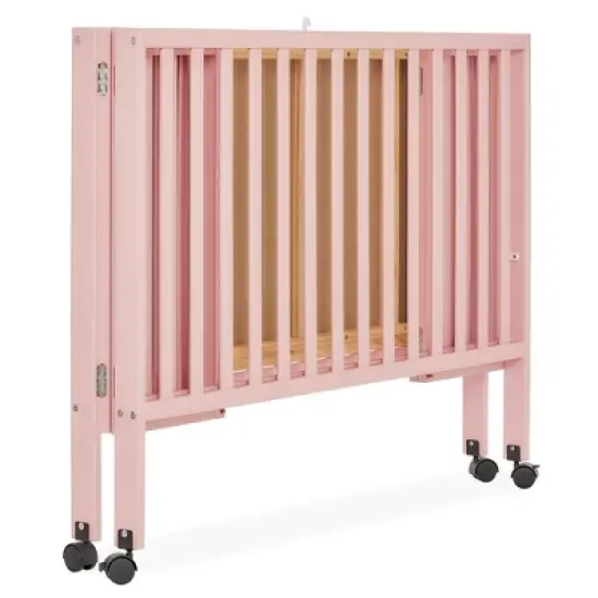 Dream On Me Quinn Full-Size Folding Crib I Removable Wheels I Modern Nursey I Adjustable Mattress Support I Patent Folding System in Blush Pink image {5}