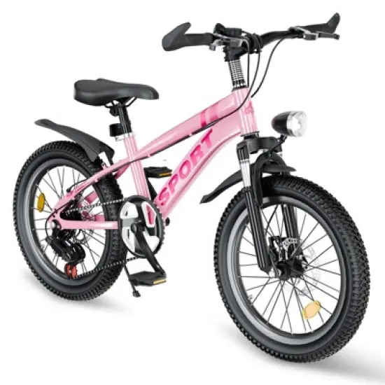 NAYSAYE Bicycle 24 Inch Kids Mountain Bike 7 Speeds Dual Disc Brakes for Boys and Girls for Adventure, Pink, 62.4"*25"*39" image {5}
