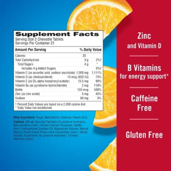 Emergen-C Immune+ Dietary Supplement Chewable Tablets with Vitamin D - Orange Blast - 42ct image {6}