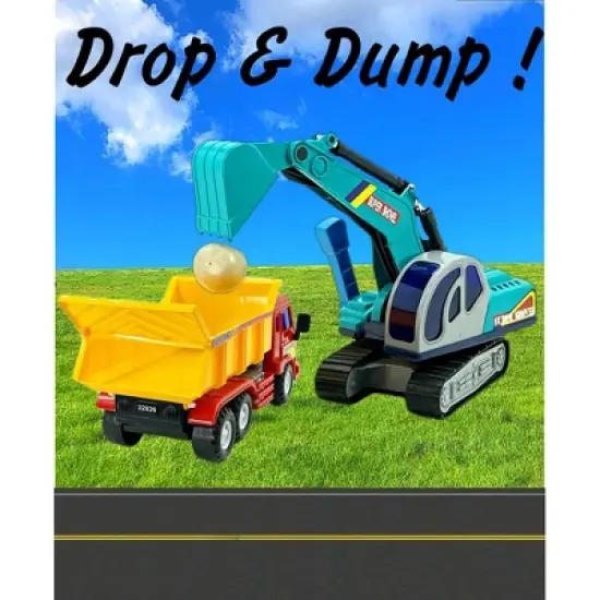 Big Daddy - Medium Sized Heavy Duty Red & Yellow Dump Truck with 360 degree turning Excavator the Construction Toy Set - Combo Set image {5}