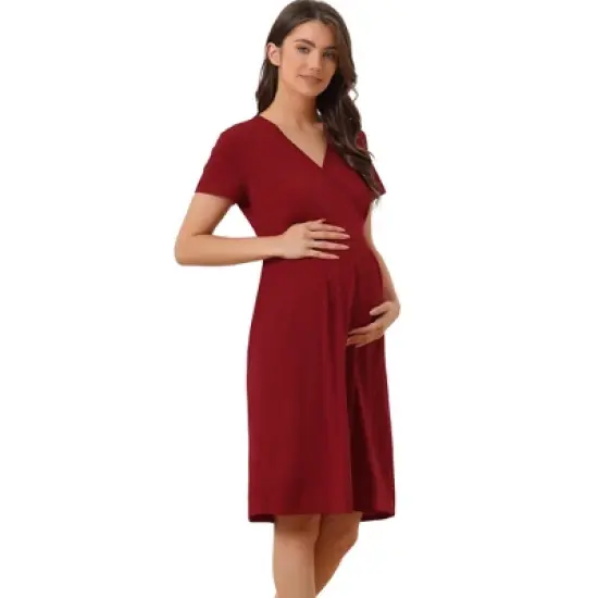 cheibear Womens Tie Back Casual V-Neck Maternity Short Sleeve Lounge Dress image {5}