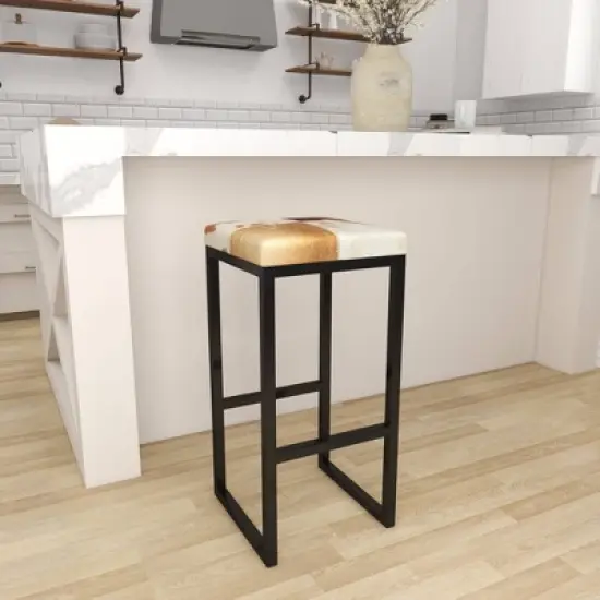 Industrial Cowhide and Metal Bar Height Stool Brown - Olivia & May image {21}