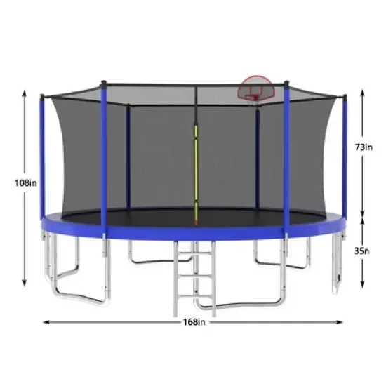 NAYSAYE Trampoline 14FT for Kids with Safety Net and Ladder for Outdoor Backyard Fun, Blue, 168.11"*168.11"*107.87" image {4}