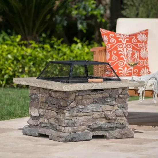 28" MGO Wood Burning Outdoor Fire Pit with Lid - Natural Stone image {8}