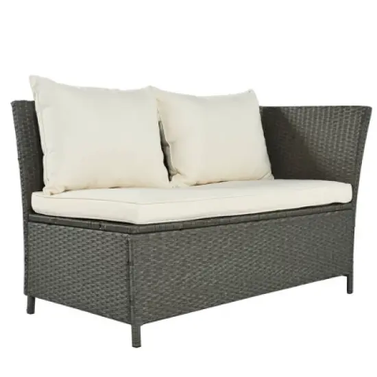 6pc Outdoor Wicker Set with Loveseats, Sofa, Chair, Coffee Table & Bench - Beige - GODEER image {8}