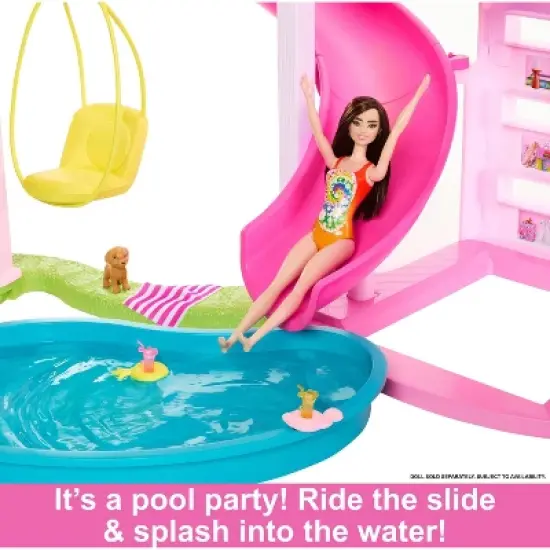 Barbie Dreamhouse Pool Party Doll House with 75+ pc, 3 Story Slide: Adult Assembly, Fits 12 Inch Dolls image {3}