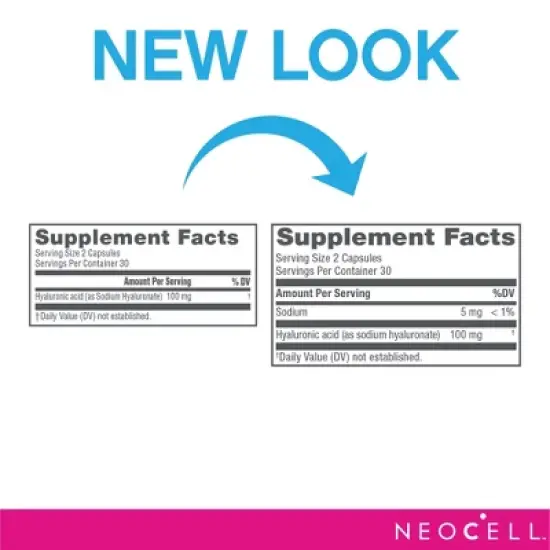 NeoCell Hyaluronic Acid Supplement, Gluten Free, 100 mg, 60 Capsules image {2}