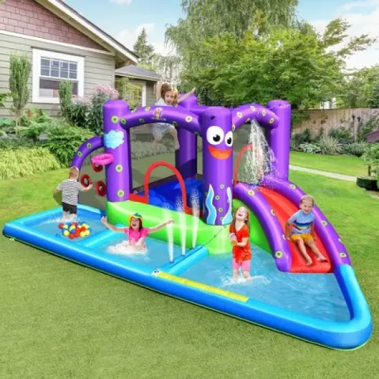 Costway Inflatable Water Slide Castle Kids Bounce House w/ Octopus Style Blower Excluded image {2}
