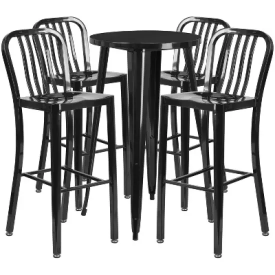Merrick Lane Outdoor Dining Set with 24" Round Table and Slatted Back Bar Stools with Footrests image {11}