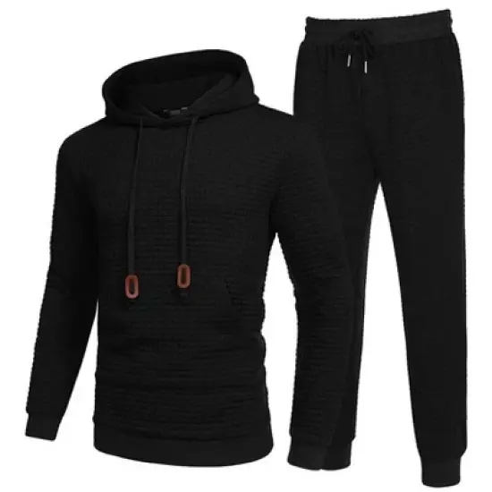 COOFANDY Men's Tracksuit 2 Piece Hoodie Sweatsuit Sets Casual Athletic Jogging Suits Waffle Plaid Jacquard Outfits image {2}