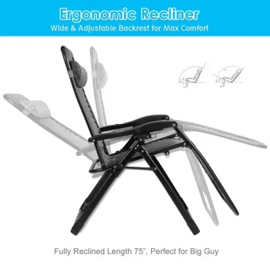 Costway Patio Folding Recliner Lounge Chair Gray image {4}