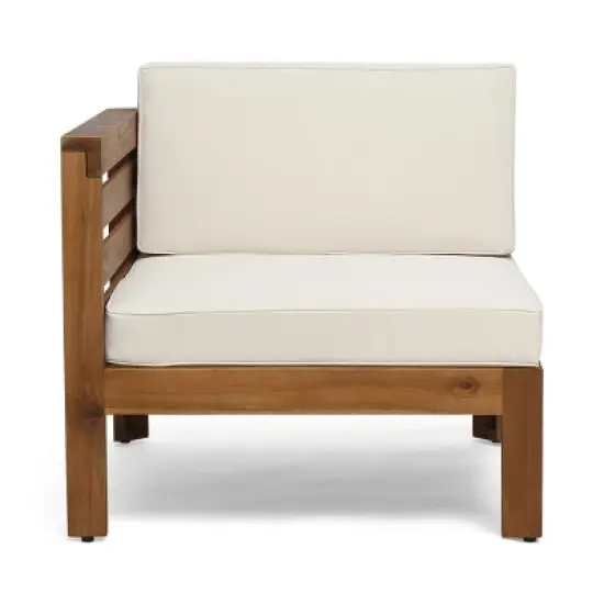 GDFStudio Cavendish Outdoor Acacia Wood 3 Seater Sofa Chat Set with Ottoman image {7}