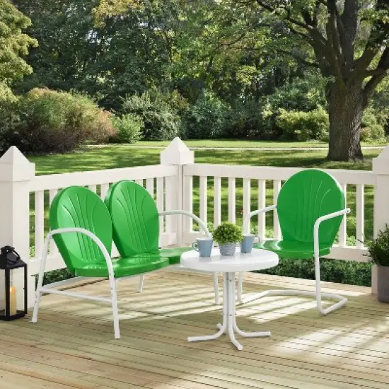 Griffith 3pc Outdoor Conversation Set  with Loveseat, Chair & Accent Table - Kelly Green - Crosley image {2}