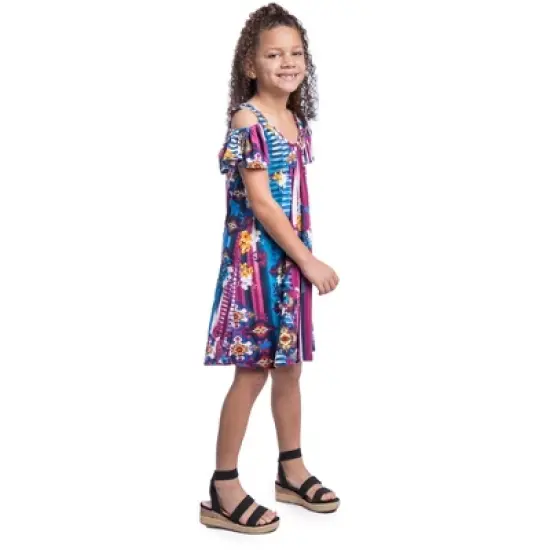 24seven Comfort Apparel Floral Girls Cold Shoulder Knee Length Dress image {1}