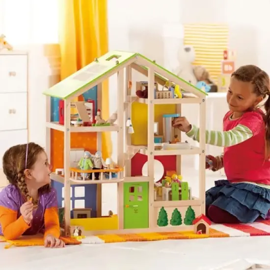 Hape Wooden All Season/4 Season 6 Tier Unfurnished Dollhouse Kids Play House for Children Ages 3 Years and Up, Multicolored image {3}