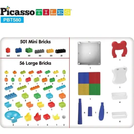 PICASSO-TILES Bricks Building Blocks with Marble Run 581PCS, Activity Table and Chair for Kids, Construction STEM Educational Toy image {5}